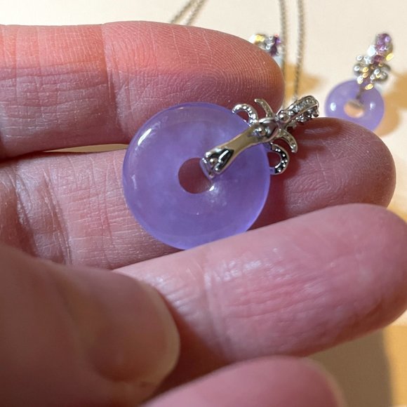 💜 Sterling Silver Lavender Jade Amethyst Earrings and Pendant Necklace Set 925 - Picture 9 of 15